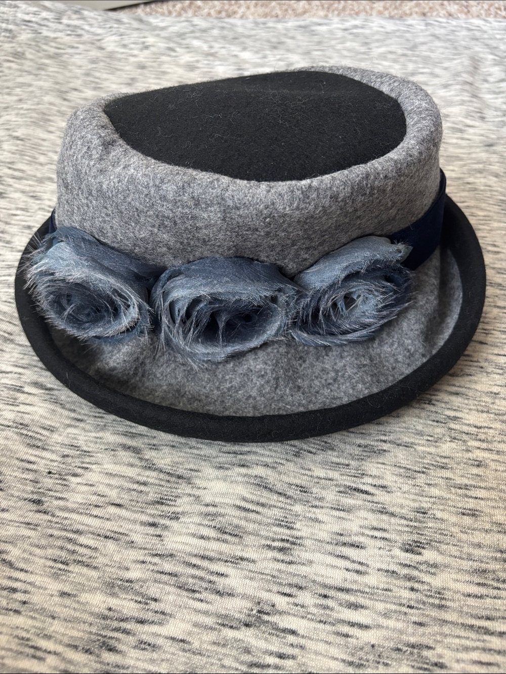 Christine Millenary Gray and Black Women's Felt Cloche Hat with Flower Band